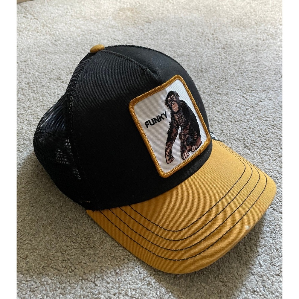 Goorin Bros Funky Monkey Trucker Hat Black Yellow Mesh Snapback Cap Patch - Picture 2 of 4